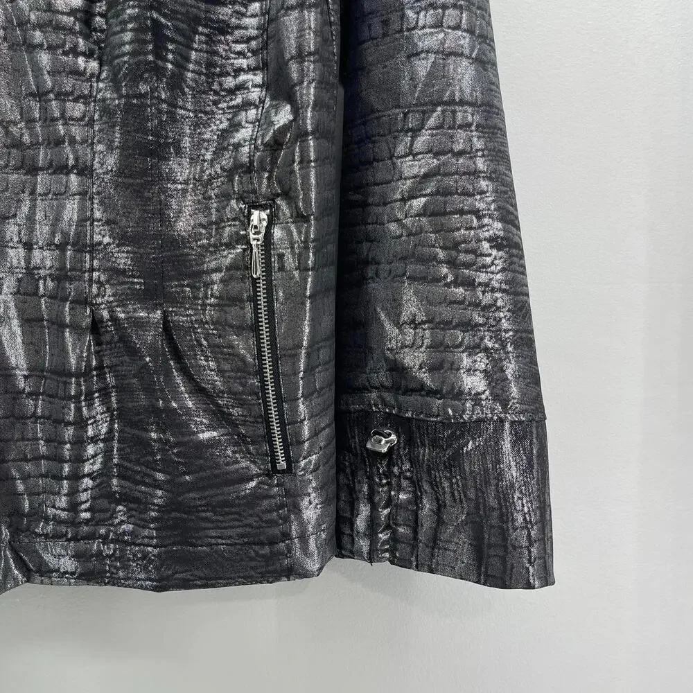 Chicos Zenergy Metallic‎ Jacket Womens XS Silver Full Zip Lightweight Casual